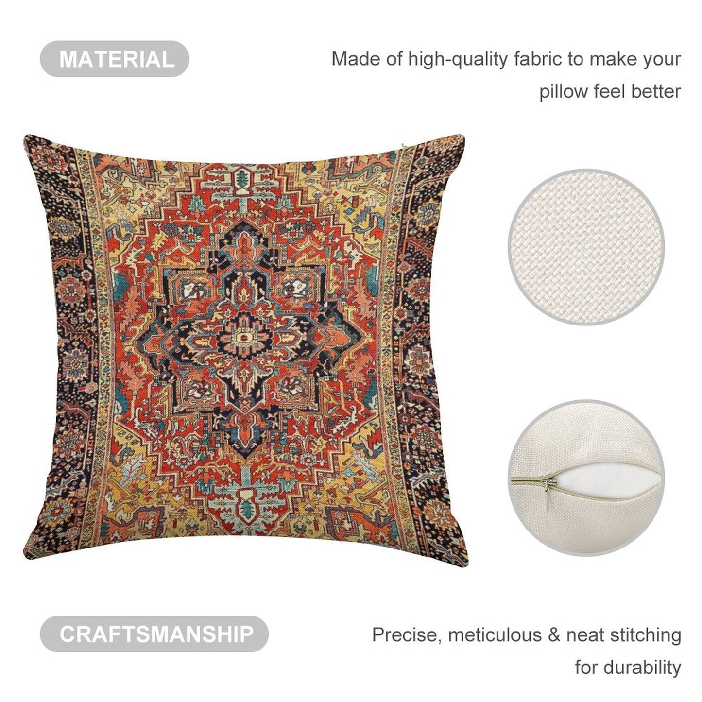 Heriz Persian Carpet Print Linen Throw Pillow Cover