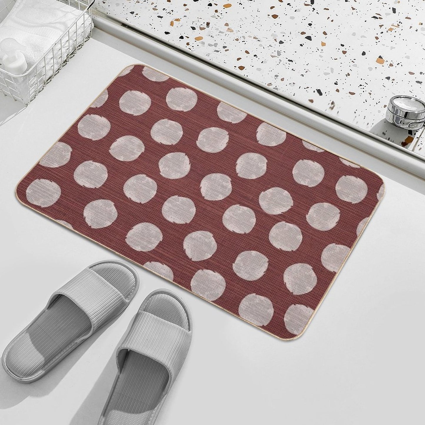 Watercolor Painted Cute Dots on Red Background Versatile Bath Mat