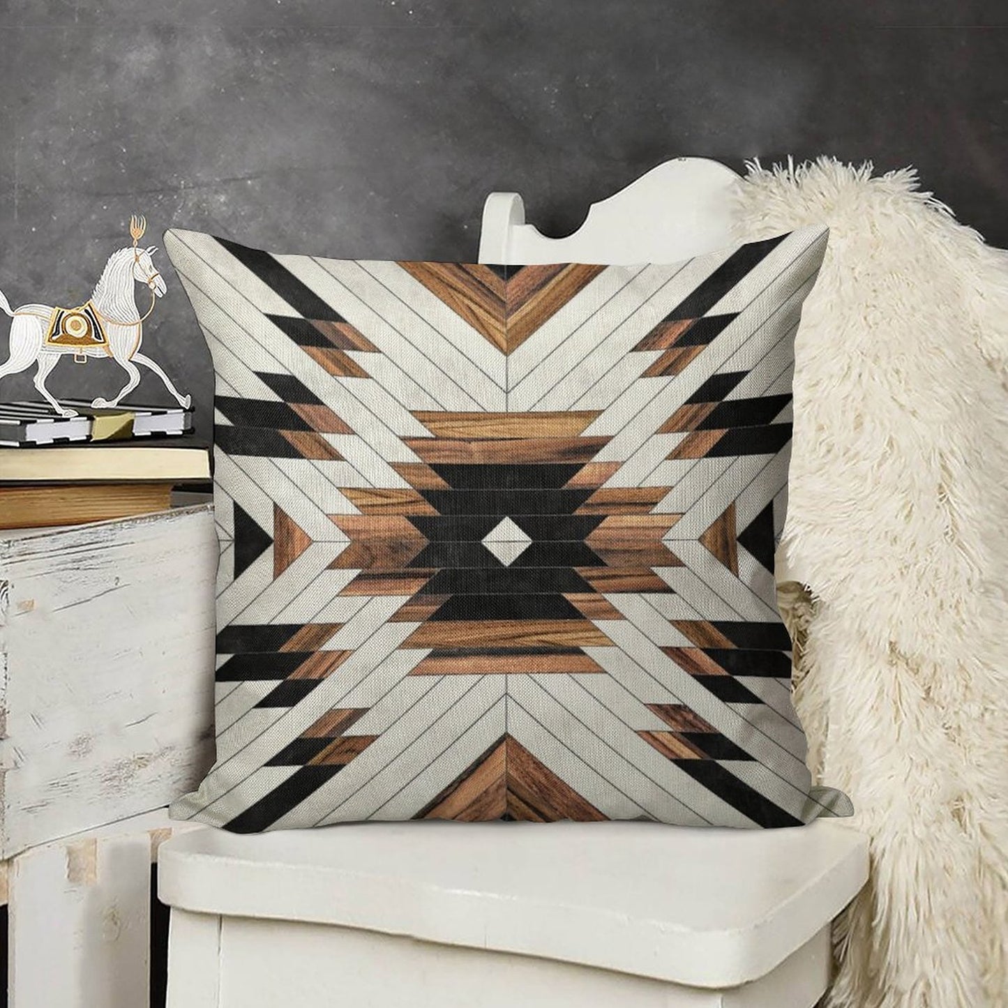 Urban Tribal Pattern No.5 - Aztec - Concrete And Wood Linen Throw Pillow Cover
