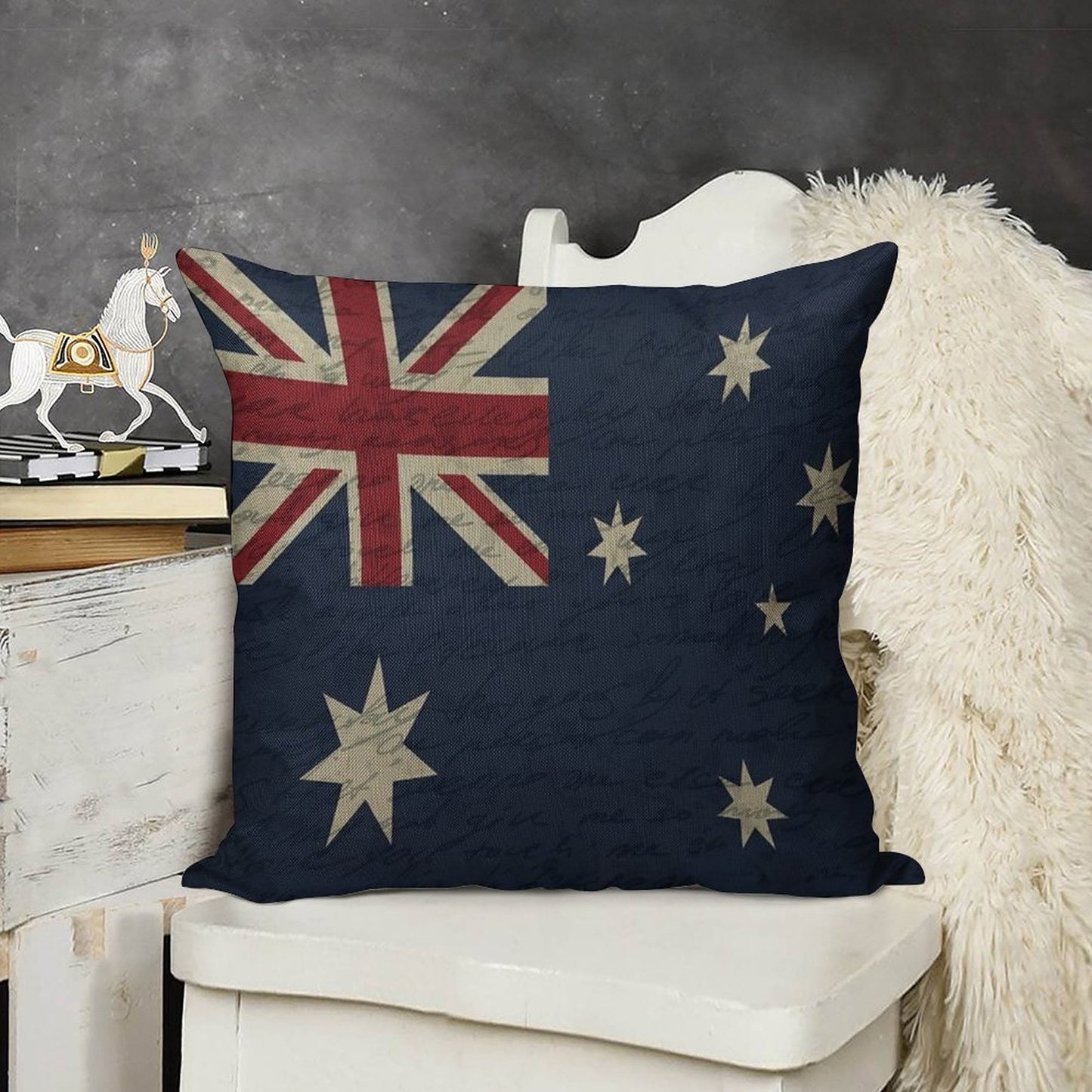 Vintage Australian Flag Linen Throw Pillow Cover