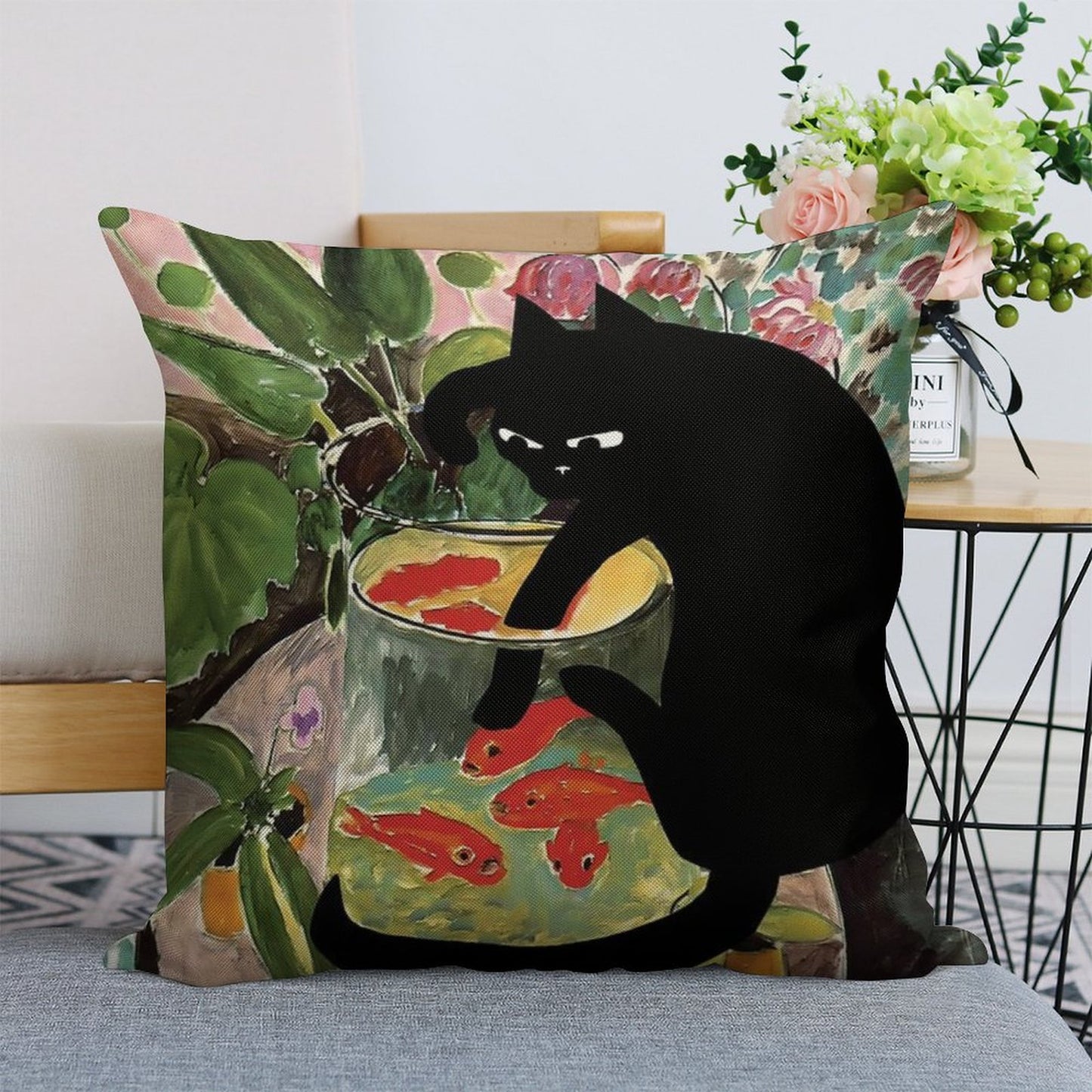 Matisse's Goldfish And A Cat Linen Throw Pillow Cover