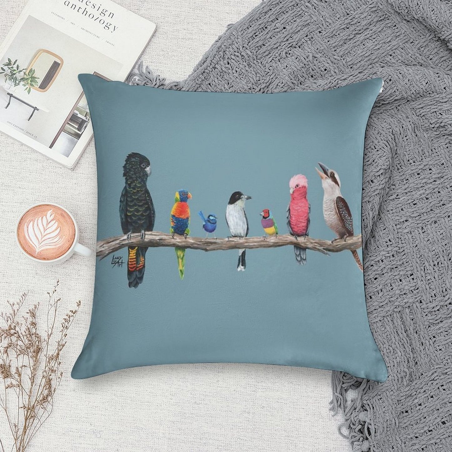 Australian Birds Soft Washable Throw Pillow