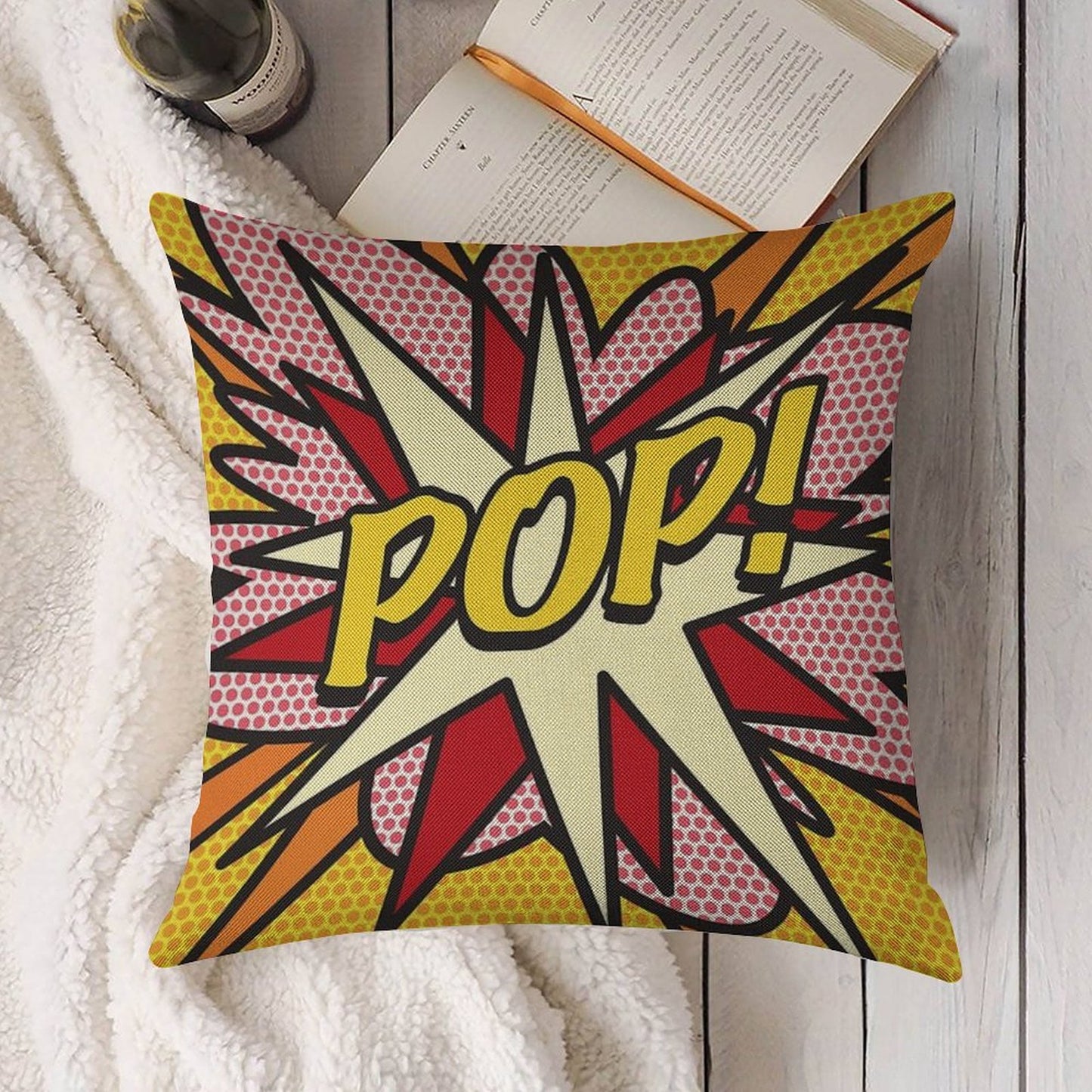 POP Comic Book Pop Art Cool Retro Trendy Linen Throw Pillow Cover