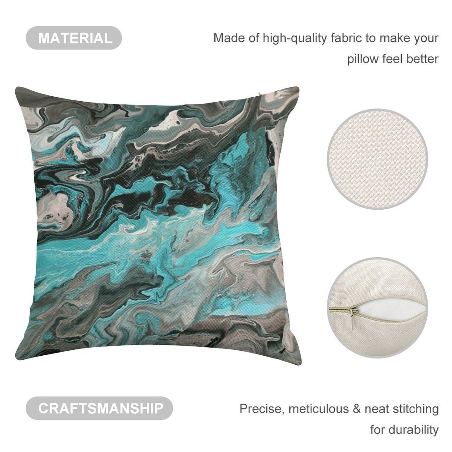 Turquoise Vein Marble Linen Throw Pillow Cover