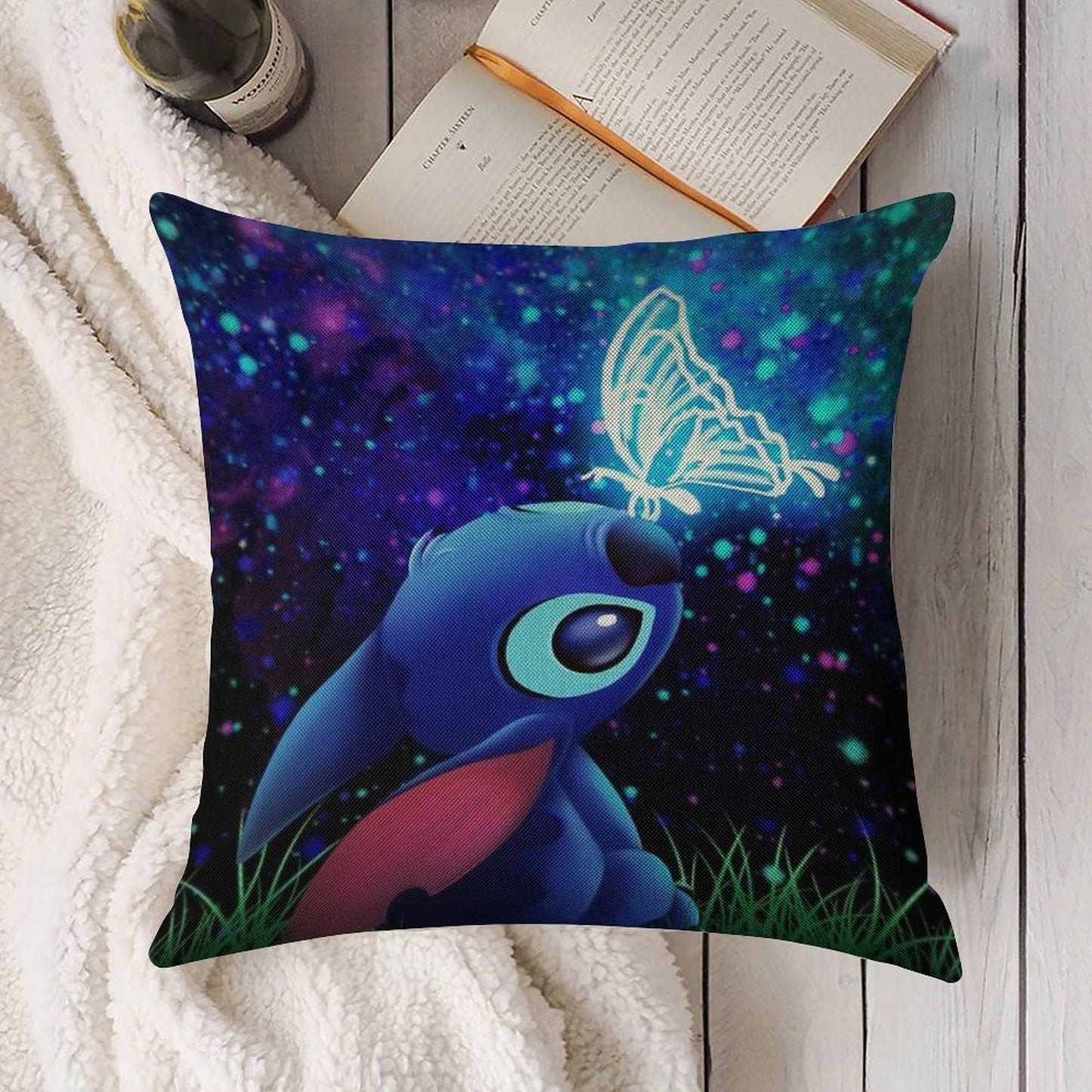 Stitch Butterfly Starry Sky Linen Throw Pillow Cover