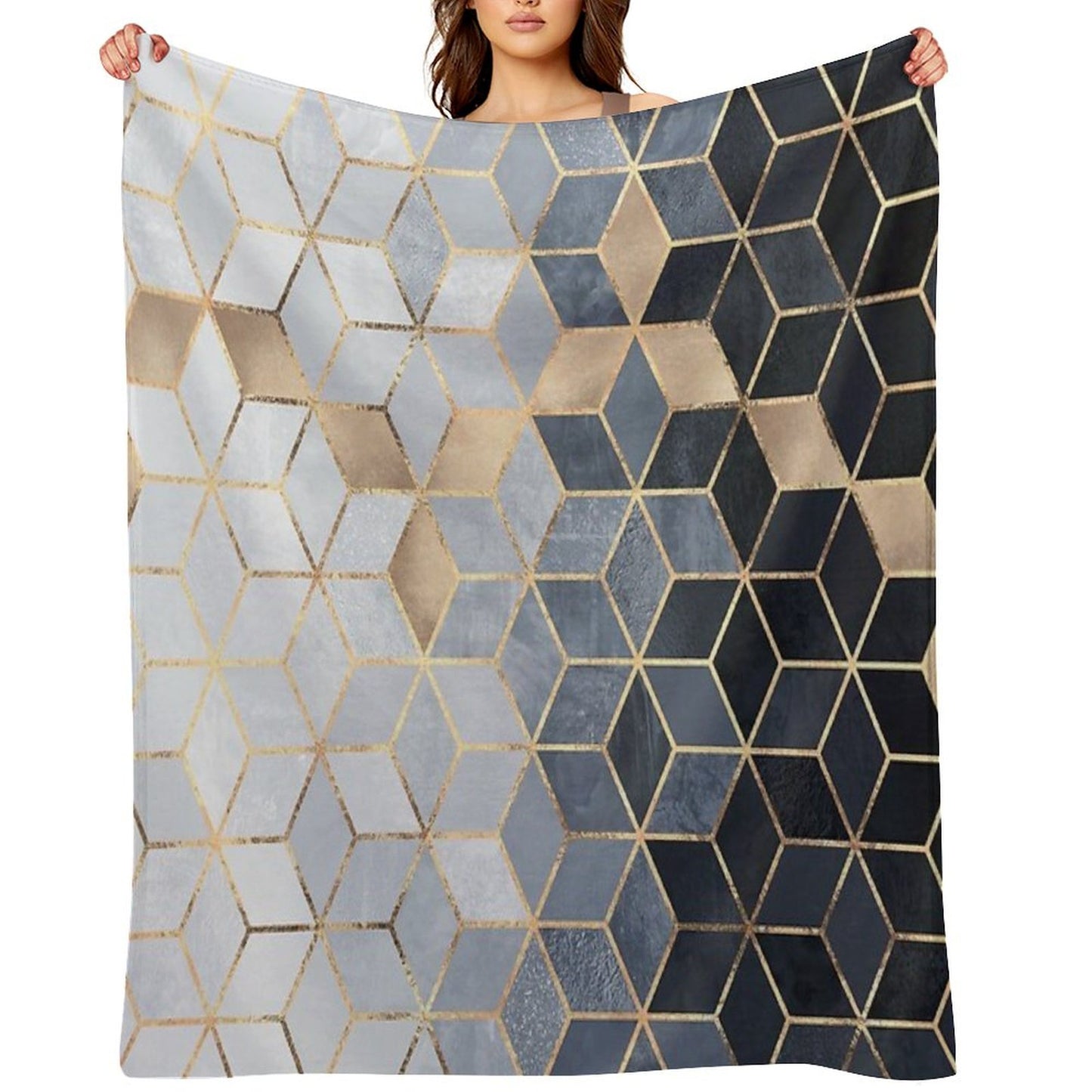 Soft Blue Gradient Cubes Throw Blanket