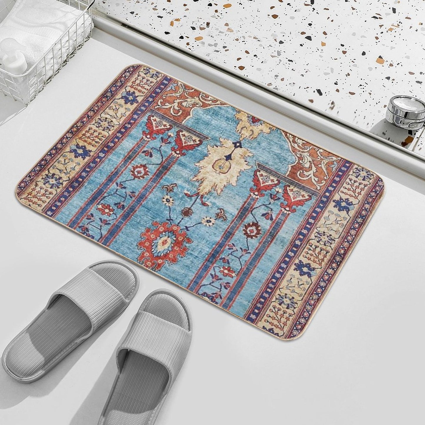Antique Persian Silk Rug Print Bath Mat