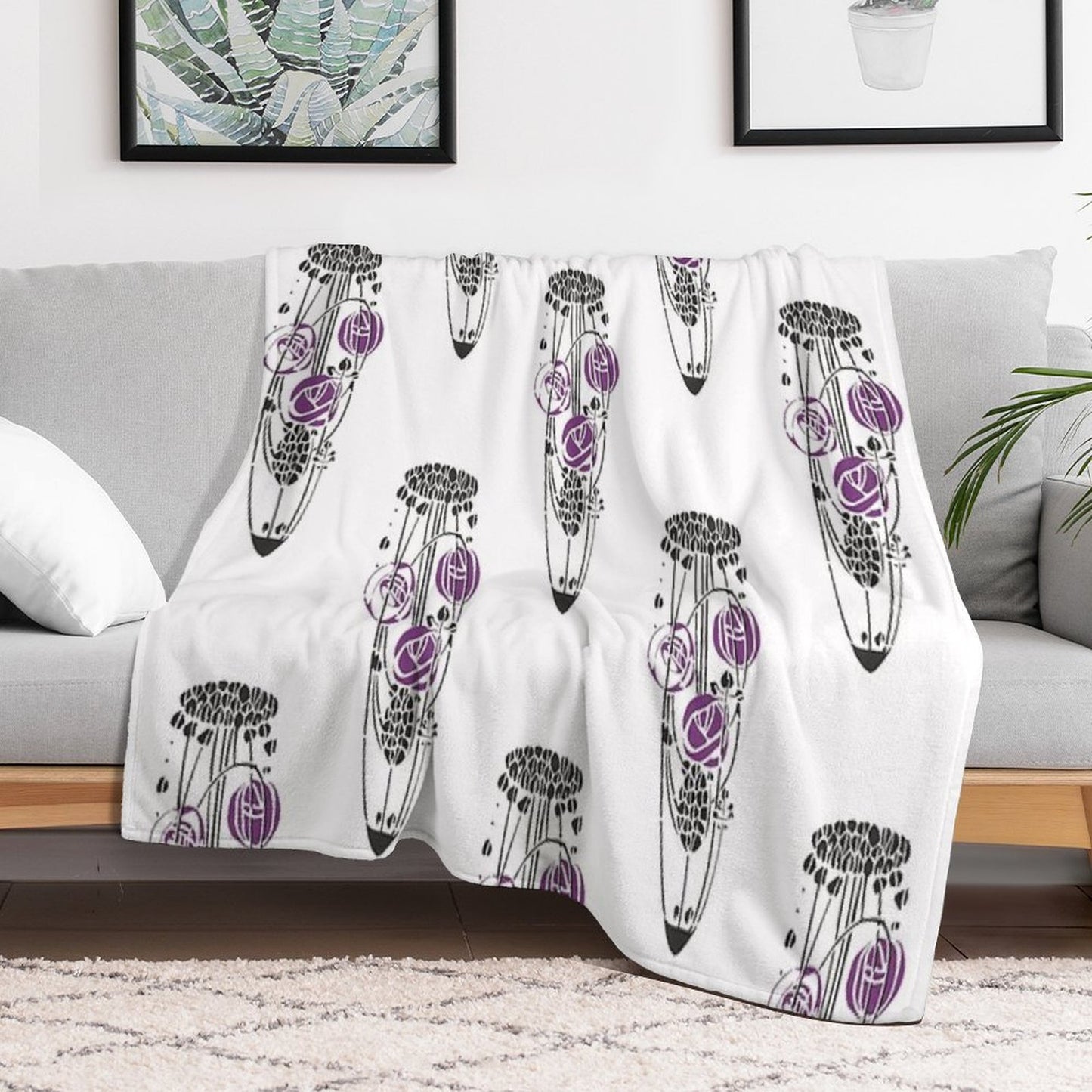 Charles Rennie Mackintosh Roses 4. Throw Blanket