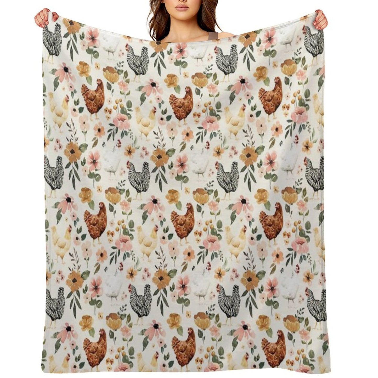 Watercolor Chicken Floral, Charlotte Floral Collection Throw Blanket
