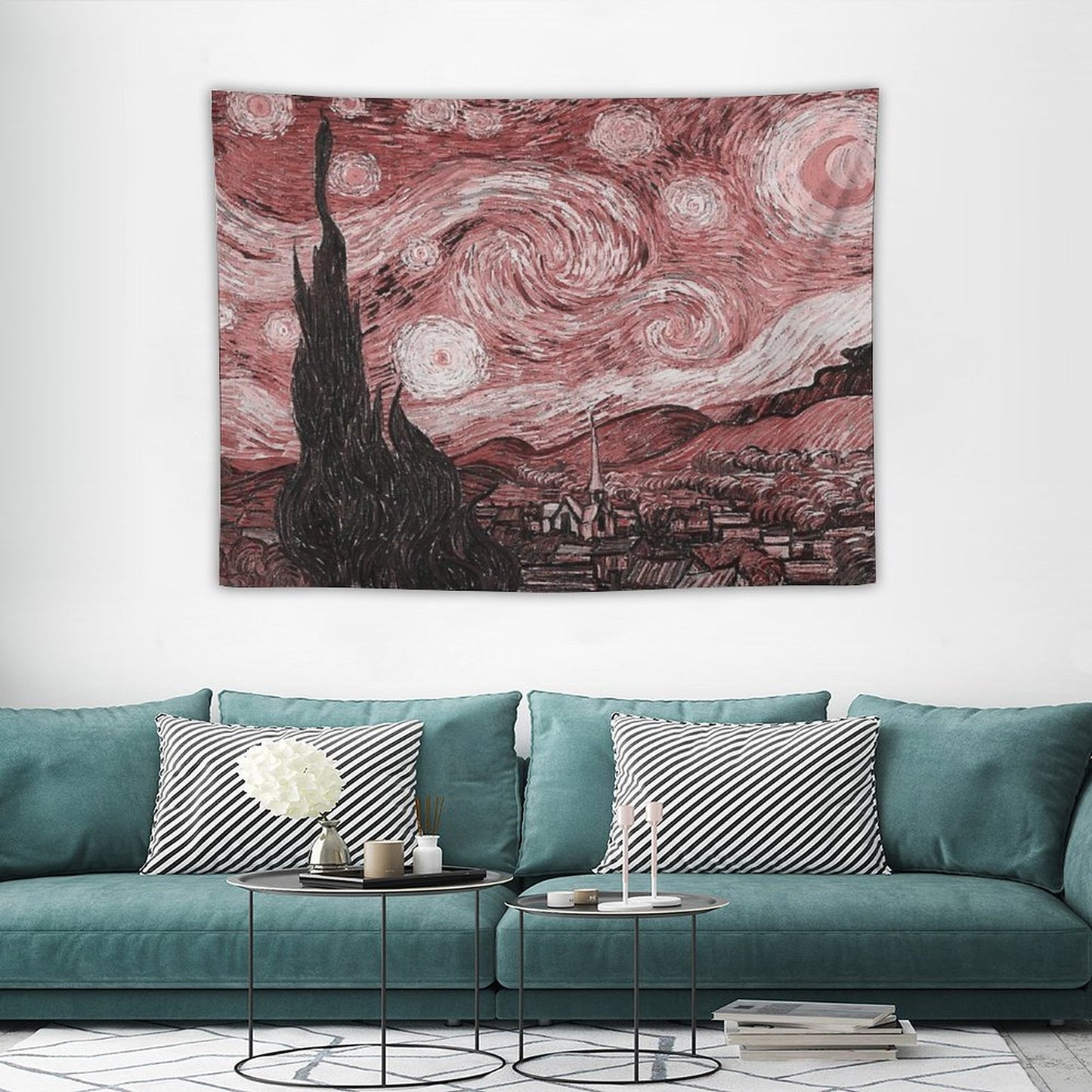 Pink Starry Night Tapestry