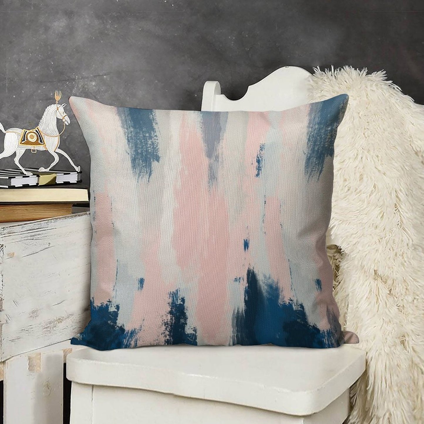 Abstract Blush And Blue Linen Throw Pillow Cover