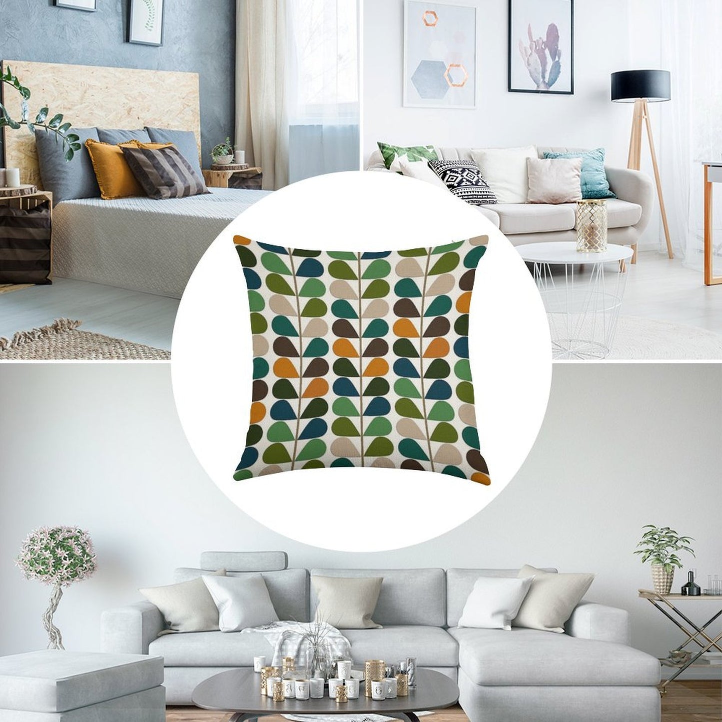 Retro 60s Mid Century Modern Pattern 2 Linen Throw Pillow Cover