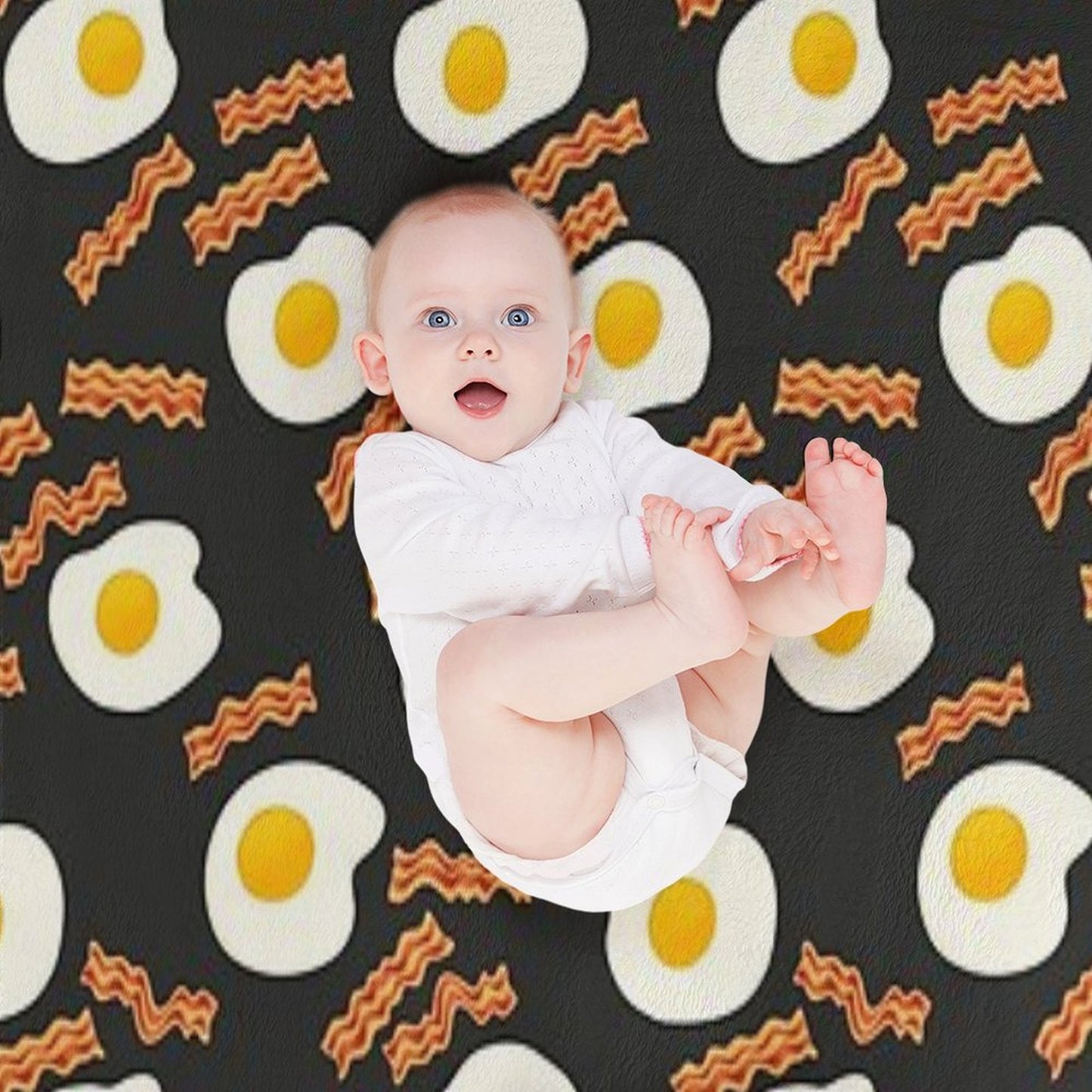 Breakfast With Bacon And Eggs Seamless Vector Pattern Dark Throw Blanket