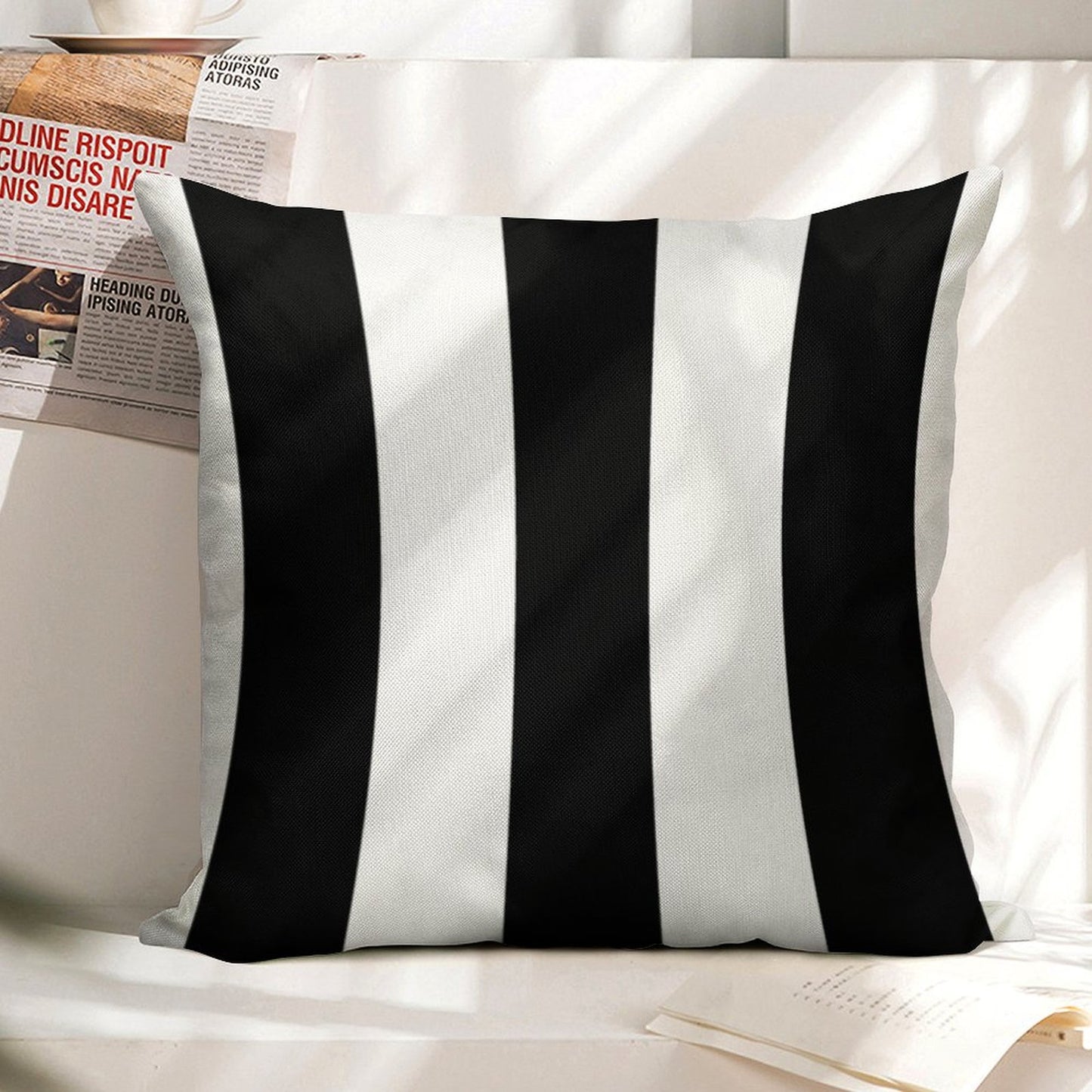 Black And White Stripes Linen Throw Pillow Cover