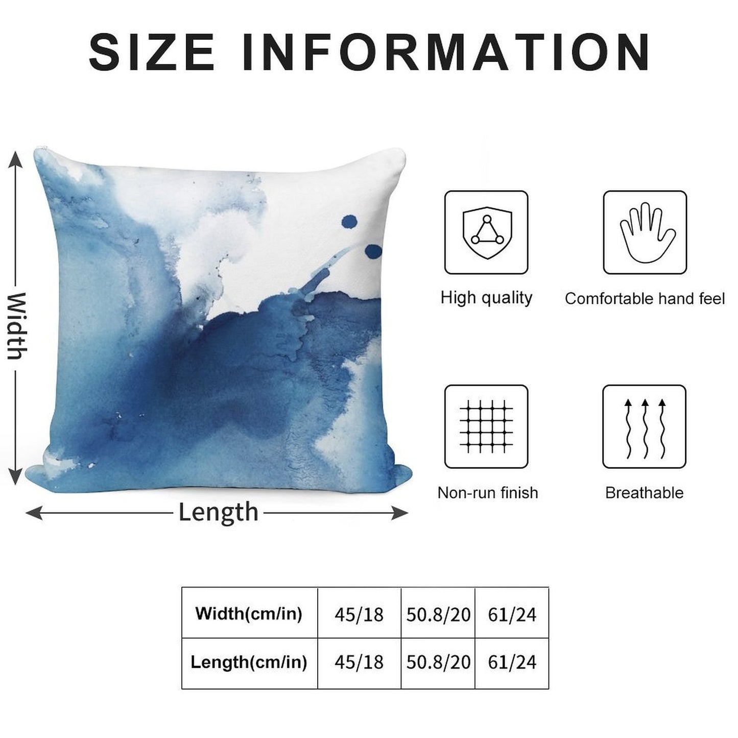 Indigo Blue Sea, Abstract Ink Painting Soft Fade-Resistant Throw Pillow