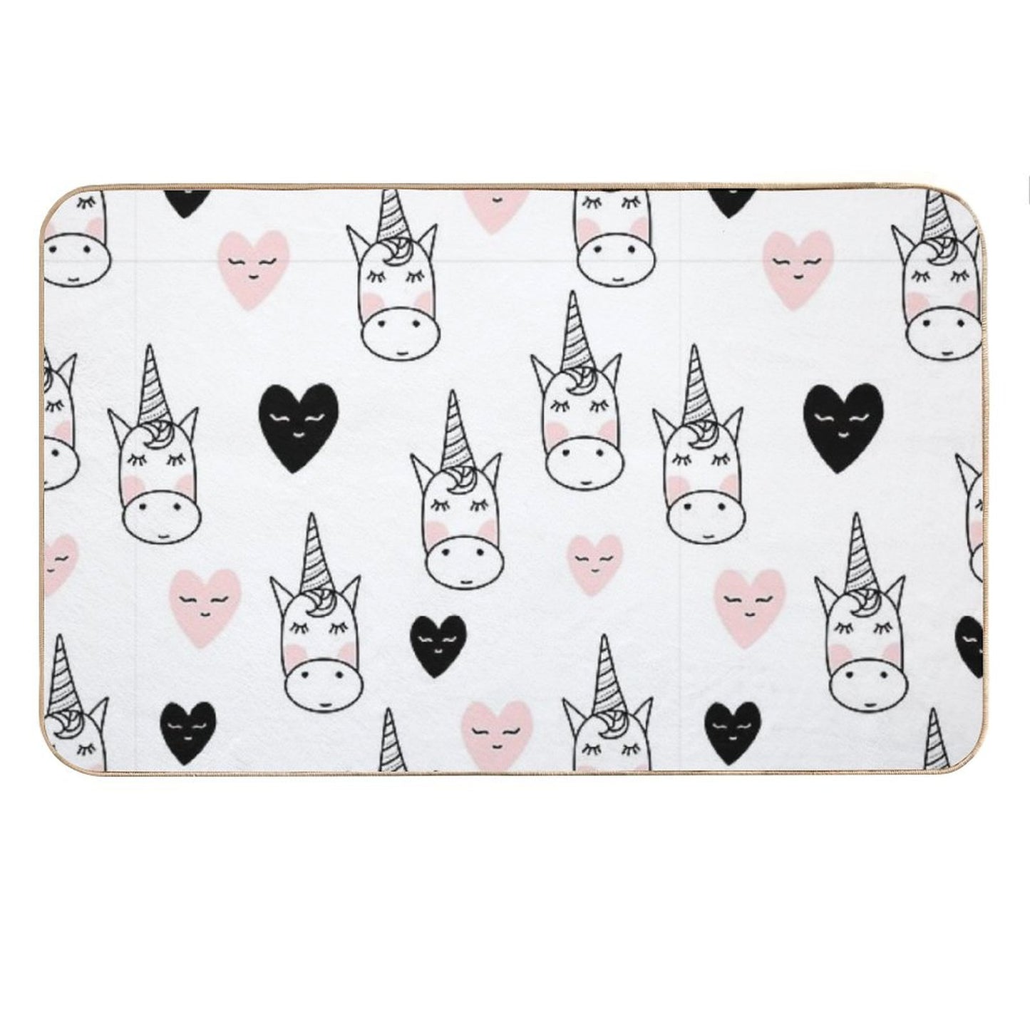 Lovely Unicorns And Hearts - Pink, Black, Grey Gray Bath Mat