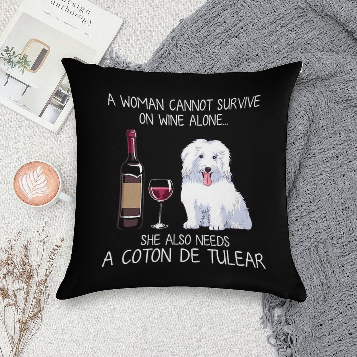 Coton De Tulear And Wine Funny Dog Soft Multiple Sizes Throw Pillow