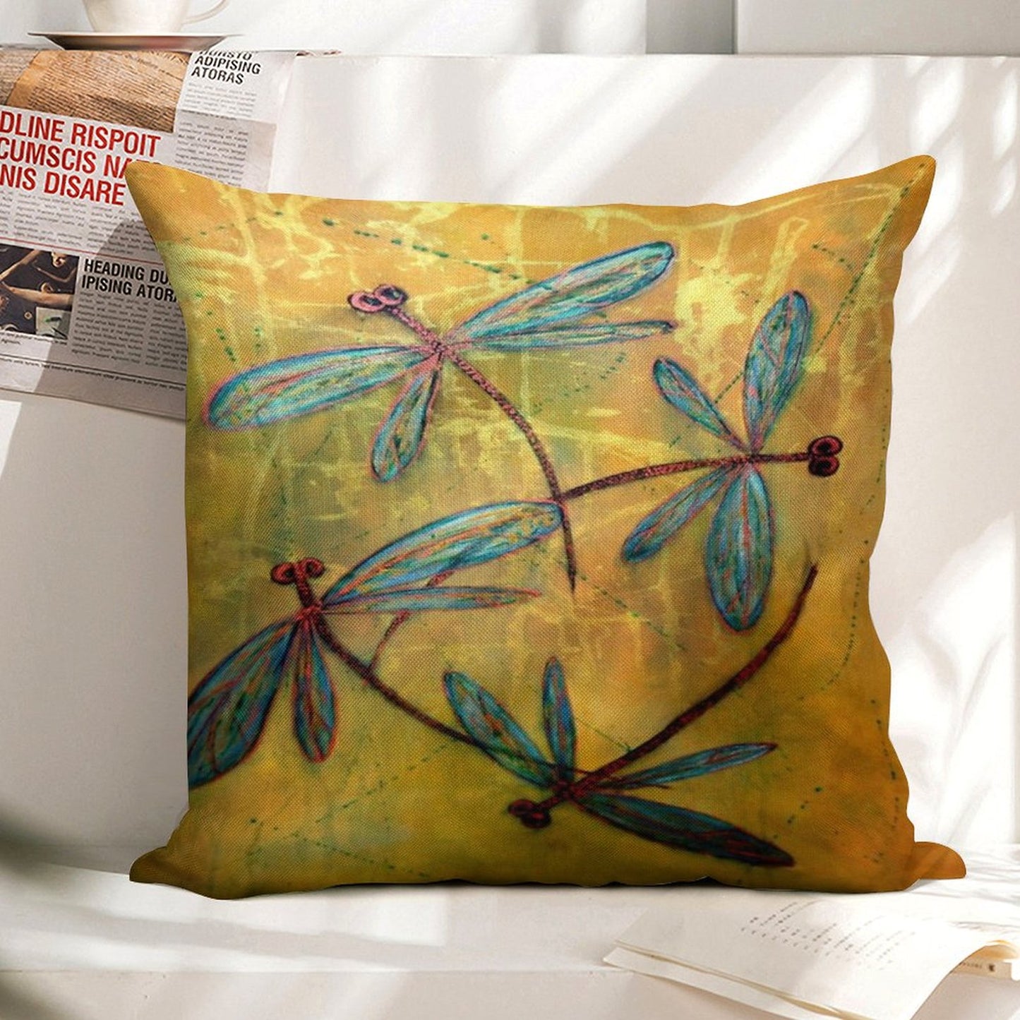 Dragonfly Haze Linen Throw Pillow Cover