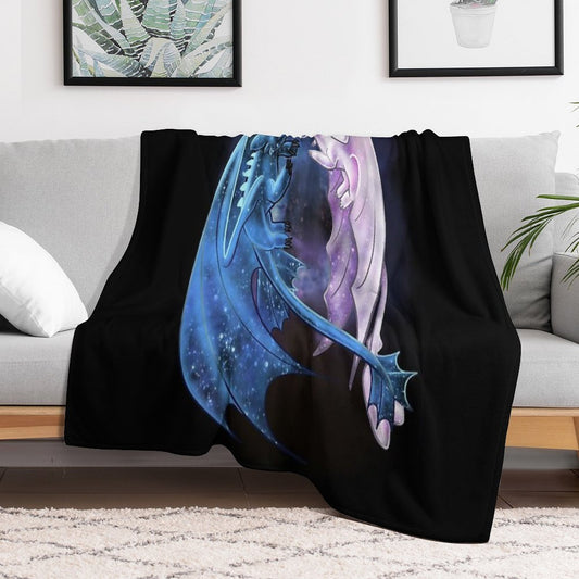 Dragon Heart - Starry Dragons - Toothless And Light Fury Throw Blanket
