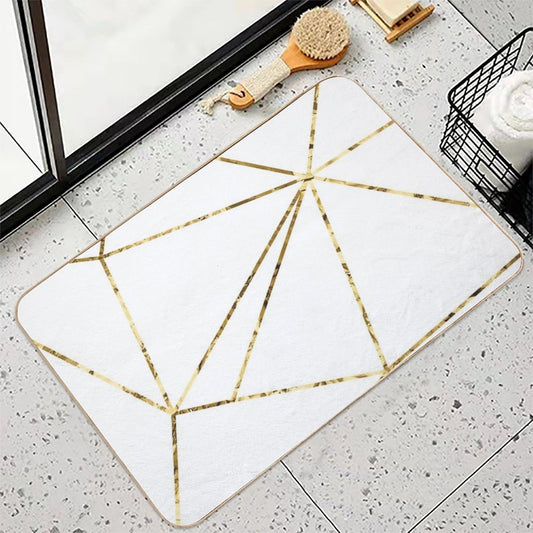 Gold Lines Polygonal Minimalist White Bath Mat