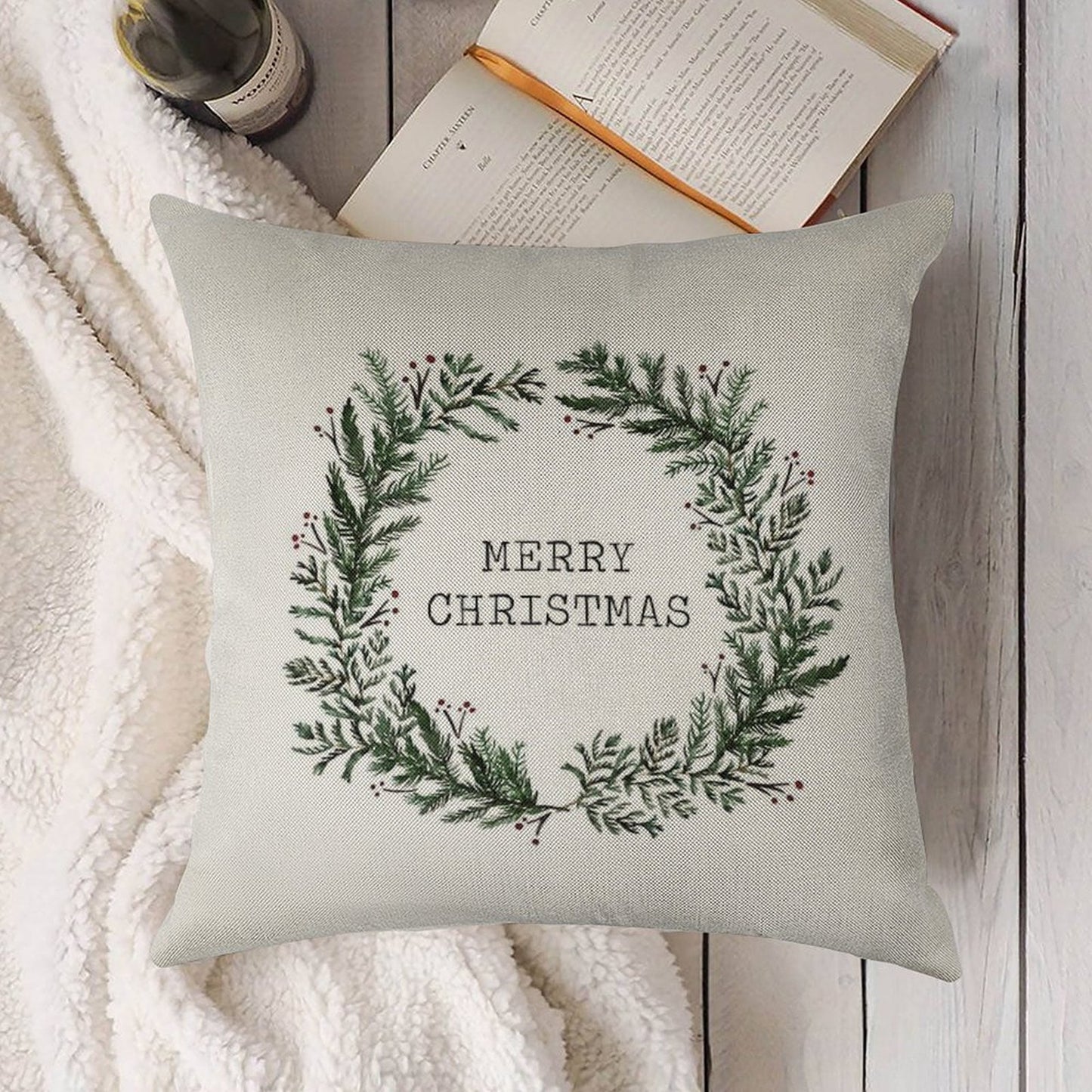 Simple Merry Christmas Linen Throw Pillow Cover