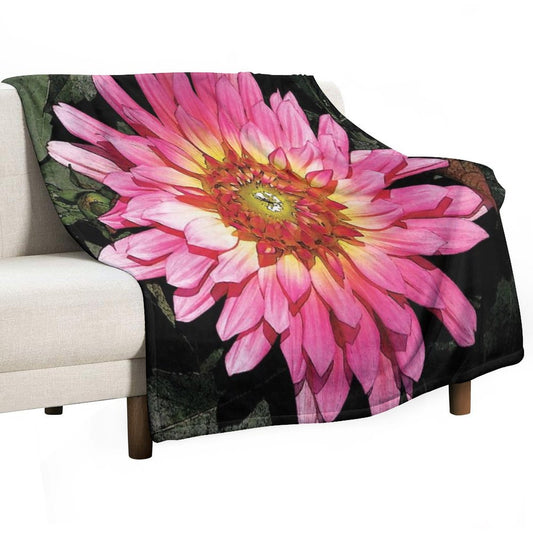Pretty in Pink Blooming Flower Water Color Throw Blanket