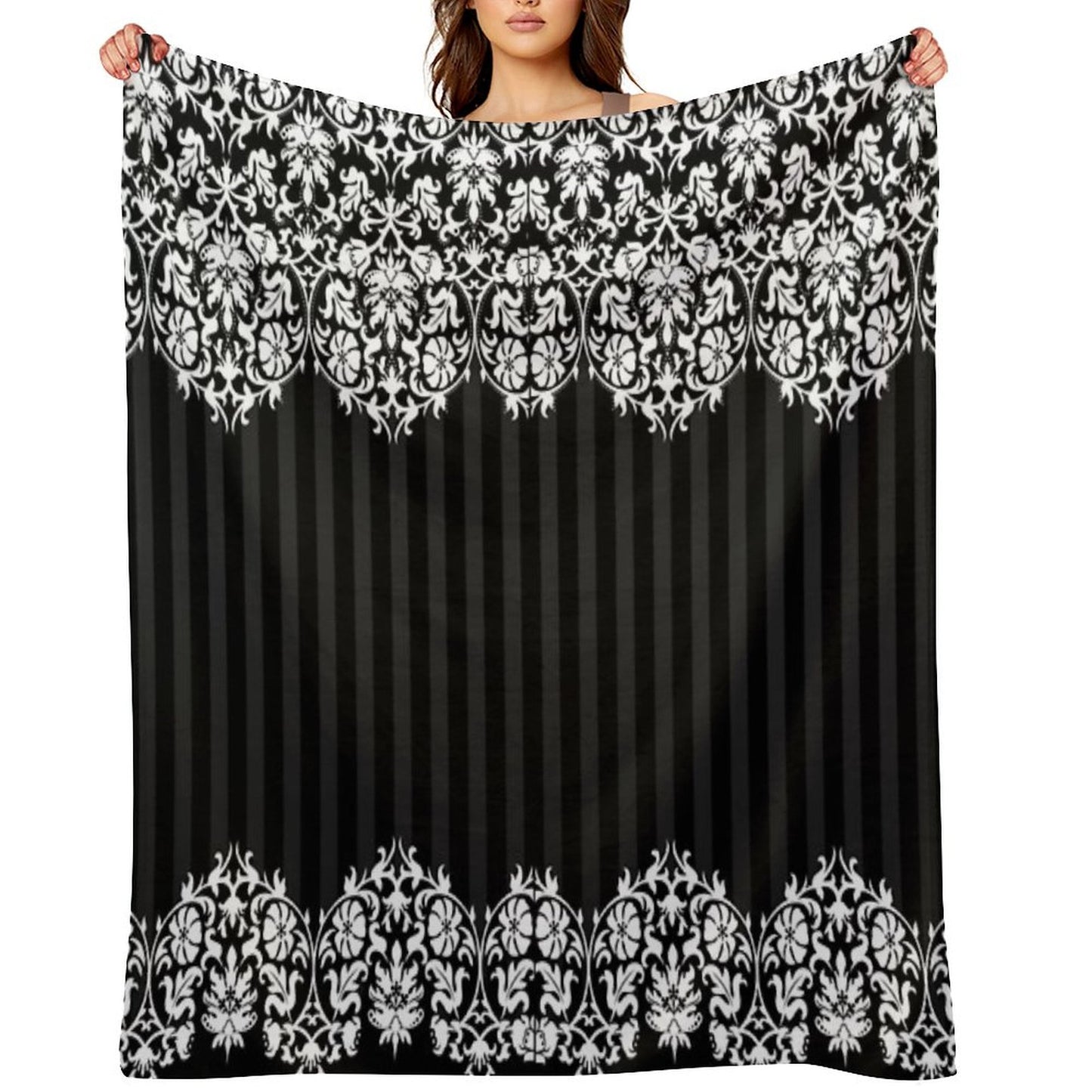 Black And White Damask Pattern Throw Blanket