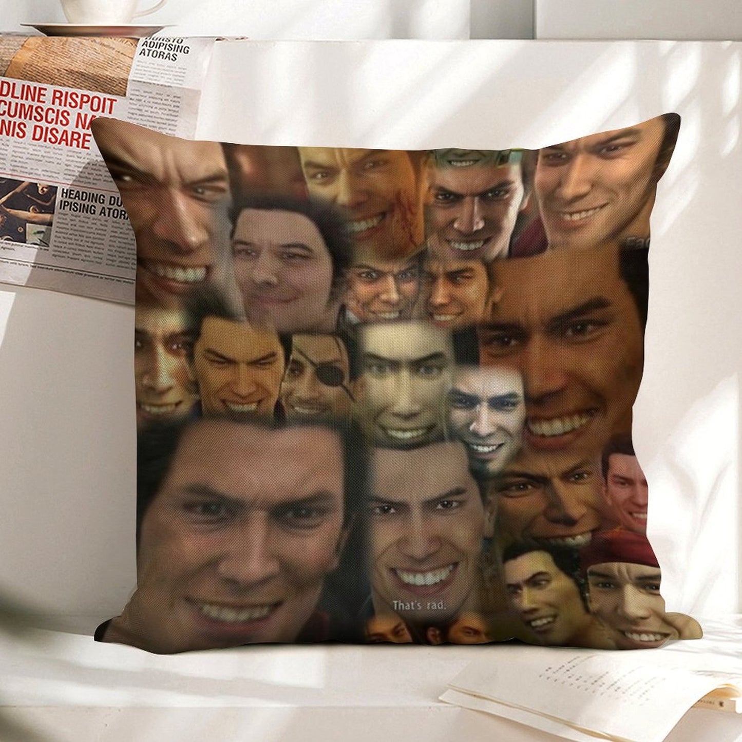 Happy Kazuma Kiryu ) Linen Throw Pillow Cover