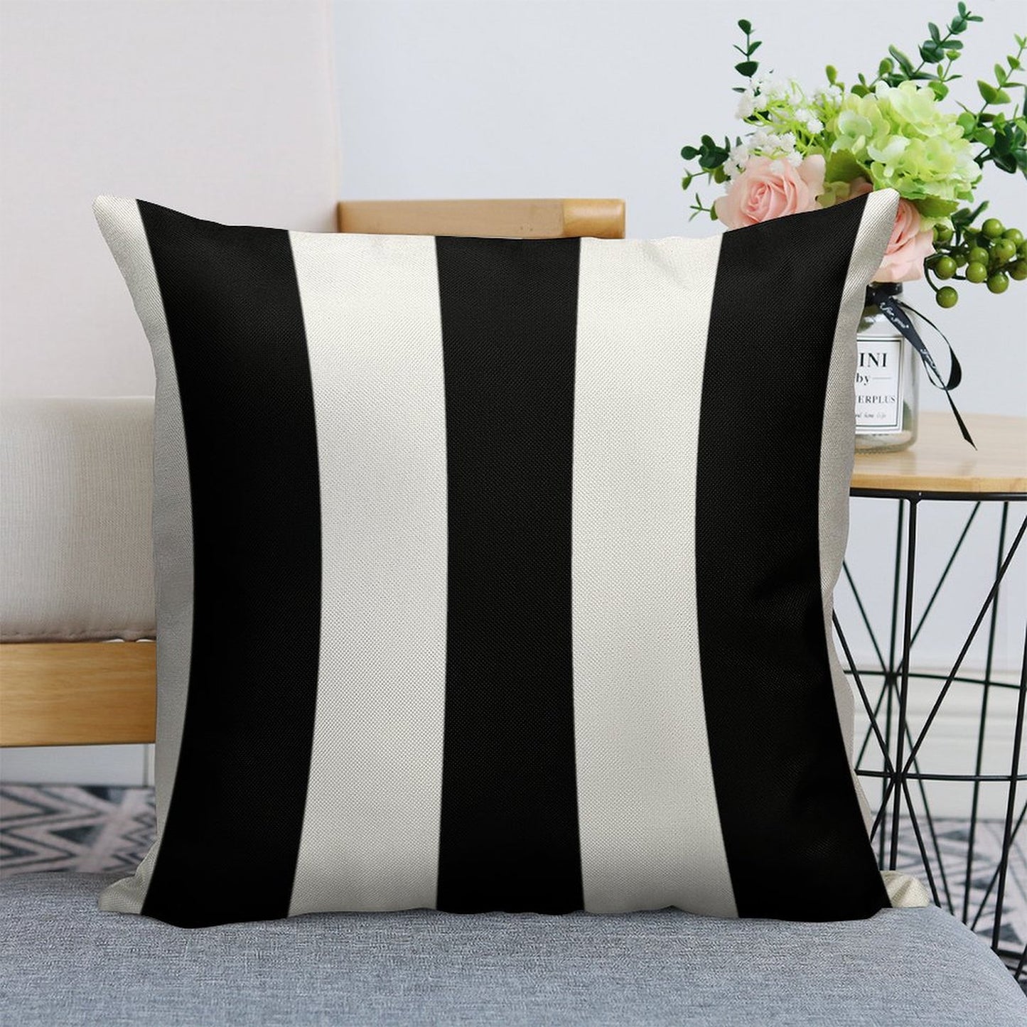 Black And White Stripes Linen Throw Pillow Cover