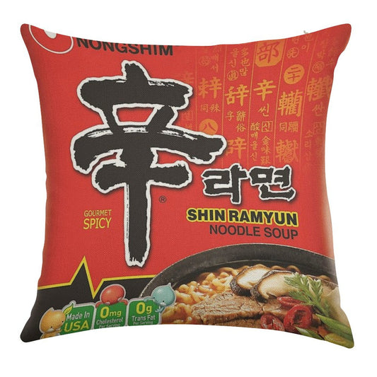 Nongshim Shin Ramyun (Spicy) Linen Throw Pillow Cover