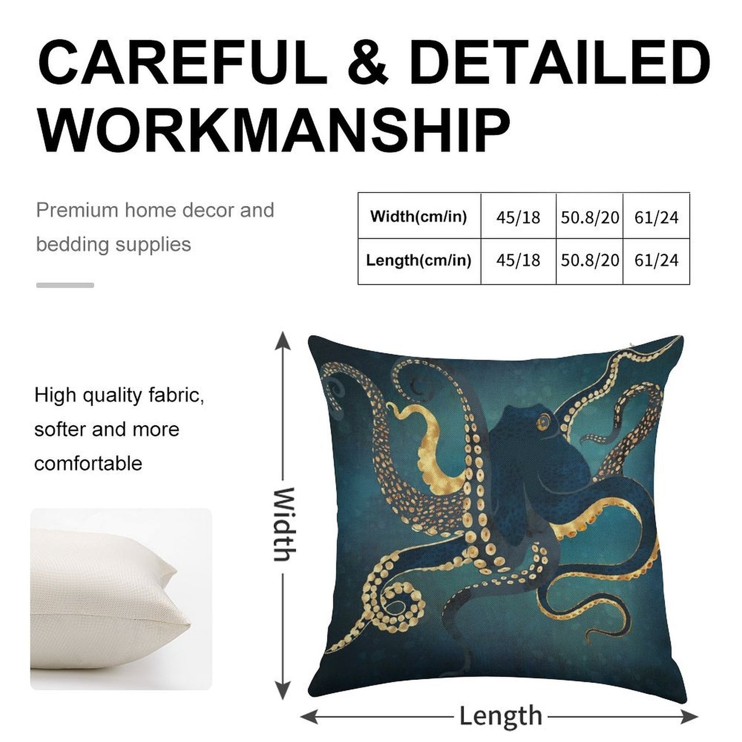 Metallic Octopus IV Linen Throw Pillow Cover