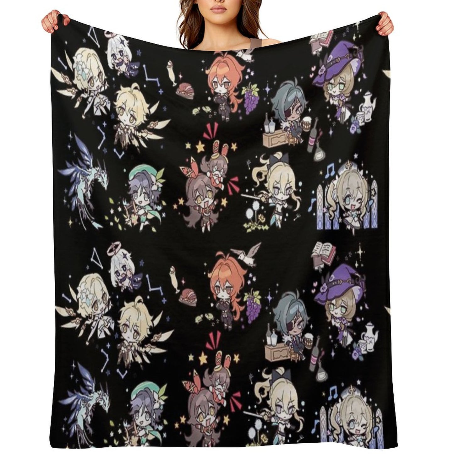 Genshin Impact Chibi Characters Assemble Throw Blanket