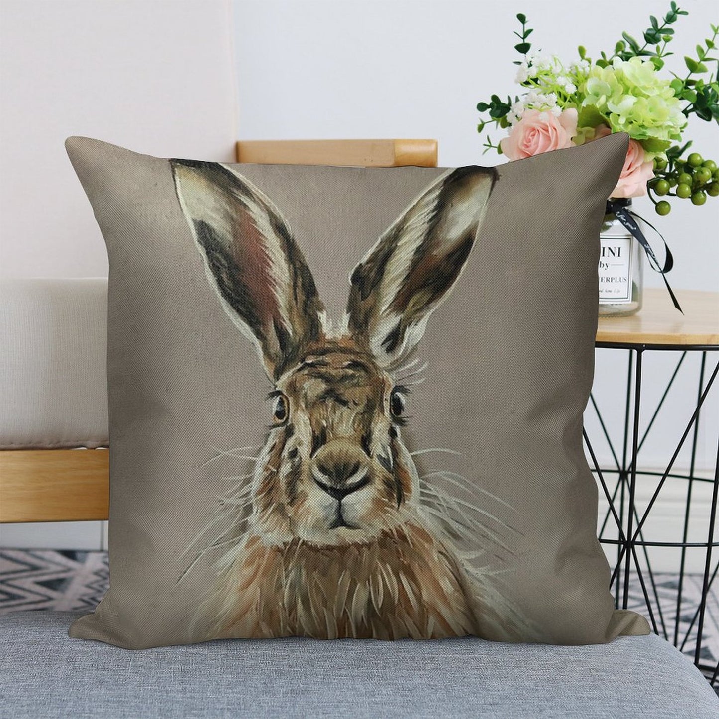 Hare Linen Throw Pillow Cover