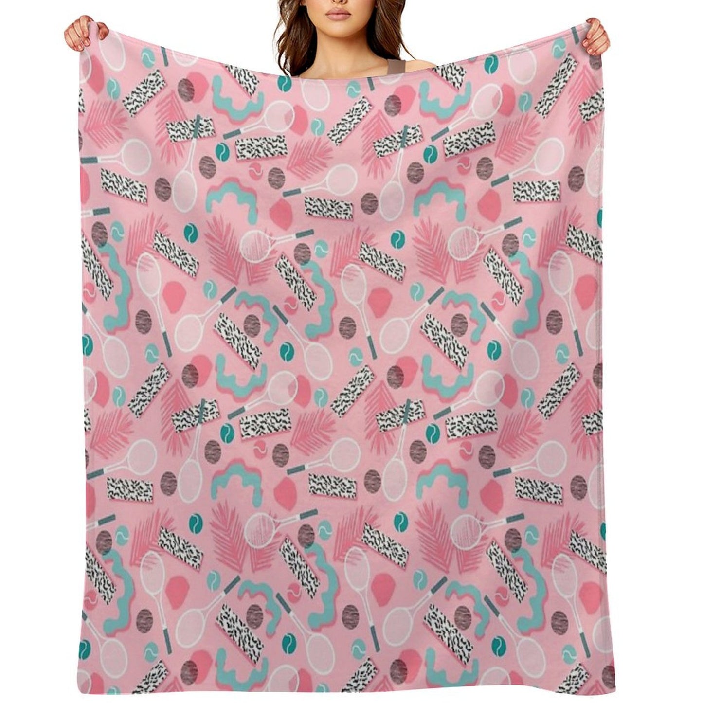 Playa' - Tennis Sports Full Court Action Hipster Abstract Minimal Retro Memphis Squiggle Pattern Throw Blanket