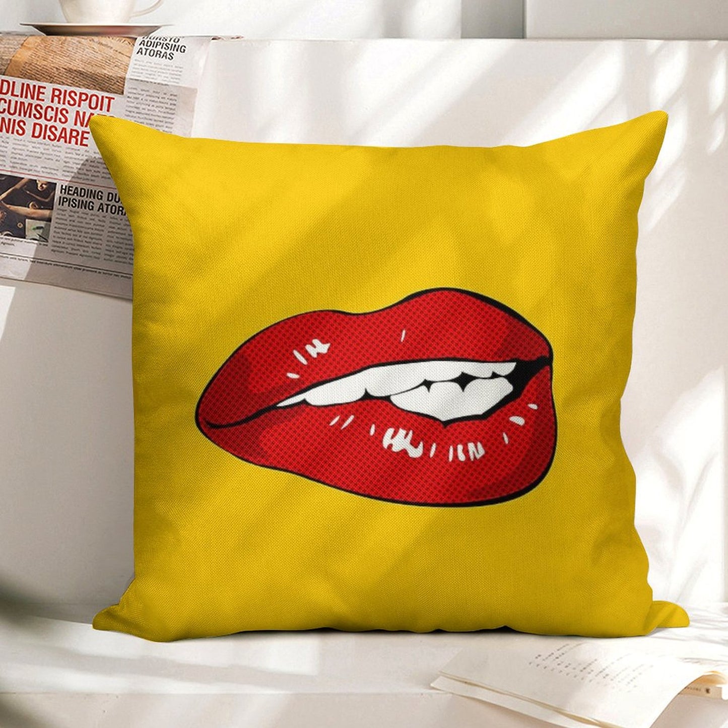 Sexy Biting Lips Throw Pillow Face Mask Linen Throw Pillow Cover