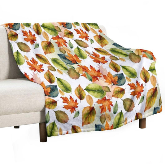 Watercolor Pattern, Autumn Leaves,Nature Inspired Throw Blanket