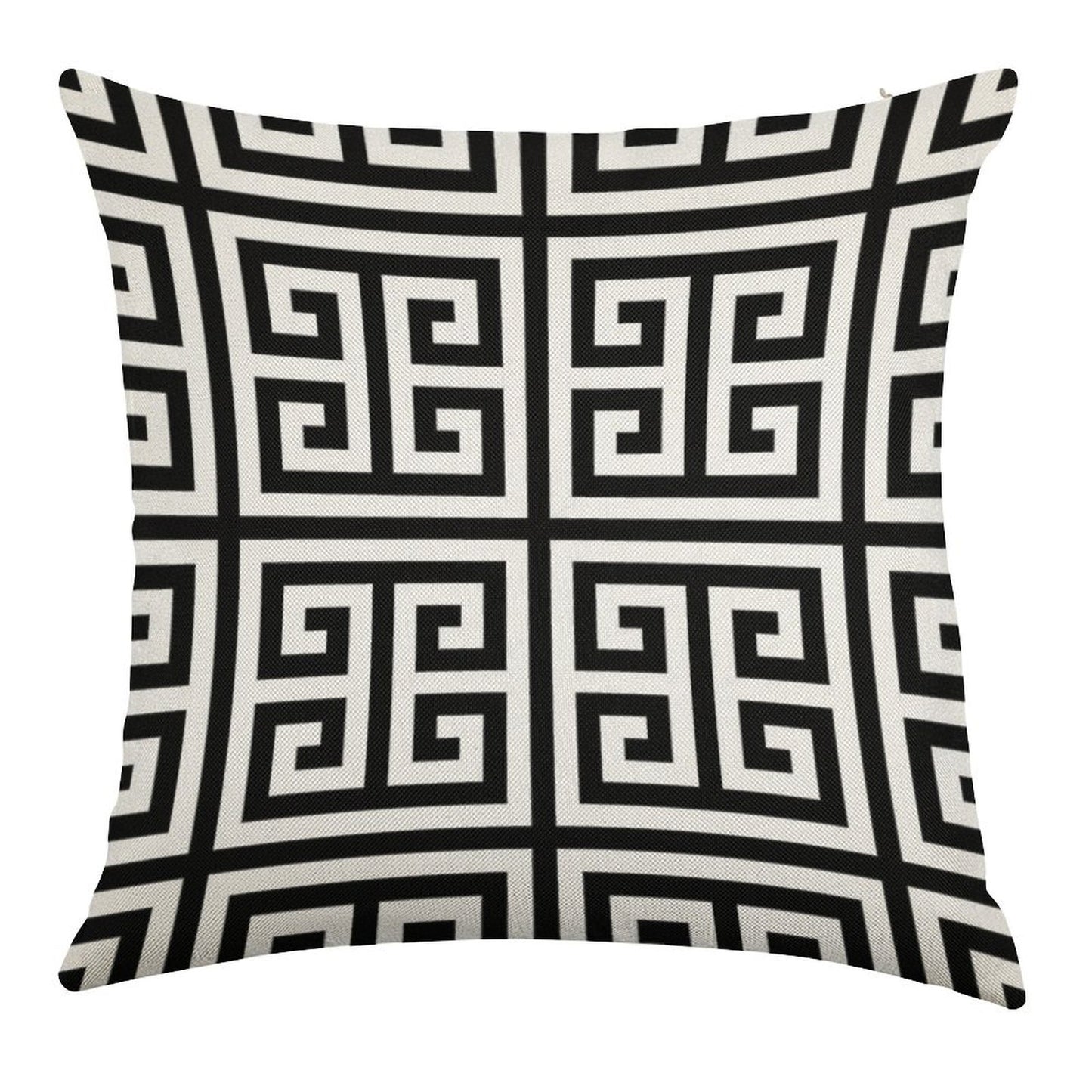 Greek Key Black And White Pattern Linen Throw Pillow Cover