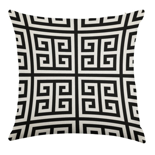 Greek Key Black And White Pattern Linen Throw Pillow Cover