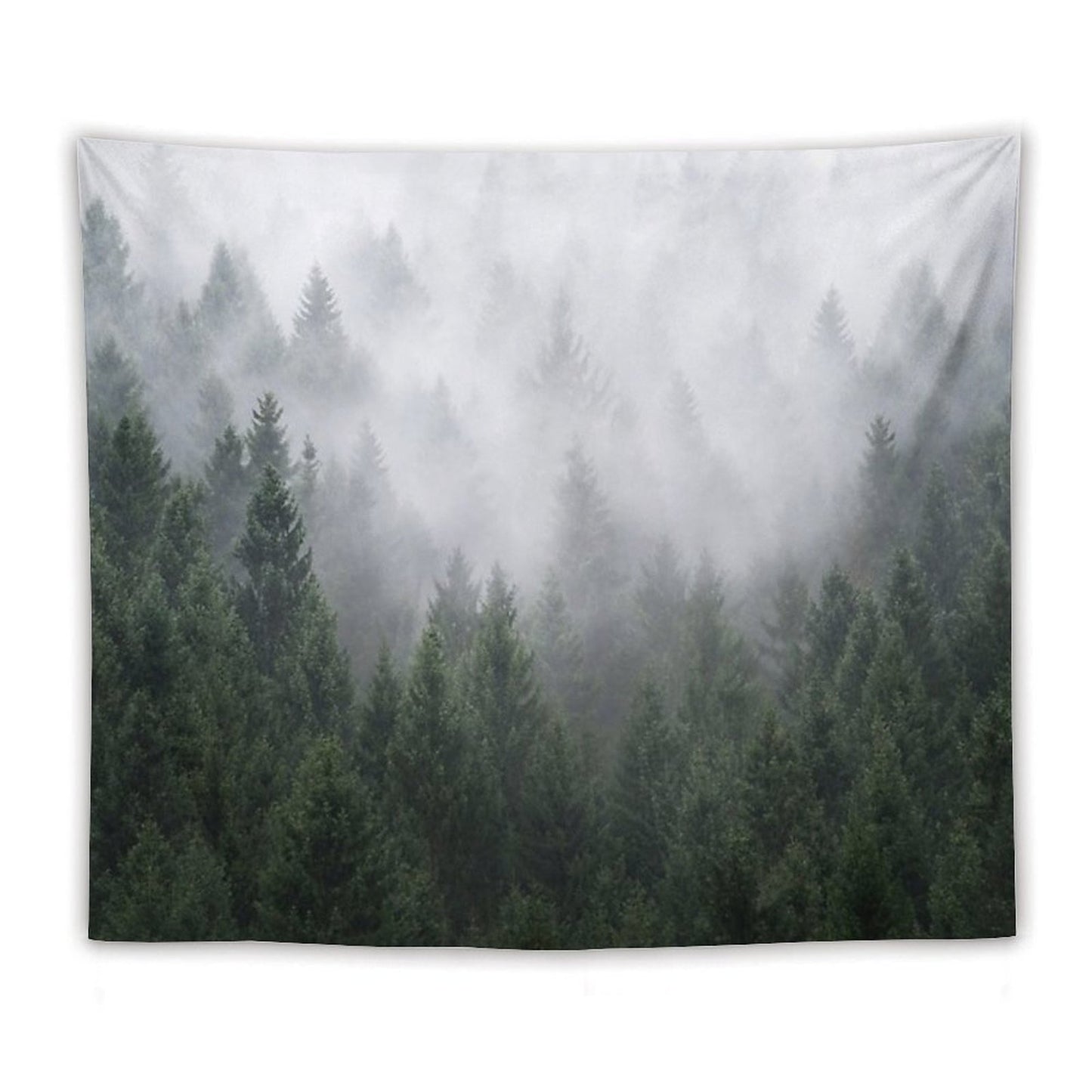 Home Is A Feeling Misty Retro Fall Wilderness Fairytale Evergreen Forest With Trees Covered In Magic Fog Season Tapestry