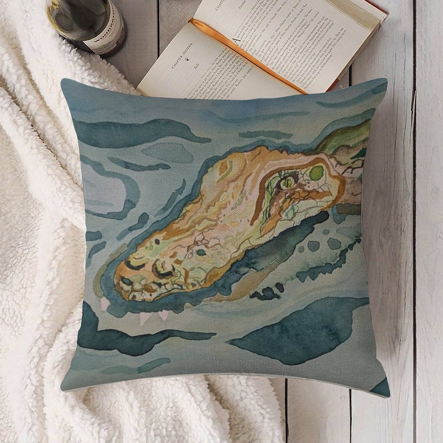 Moe's Gator Linen Throw Pillow Cover