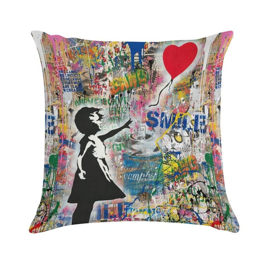 Balloon Girl Street Art Mashup Soft Anti-Pilling Throw Pillow