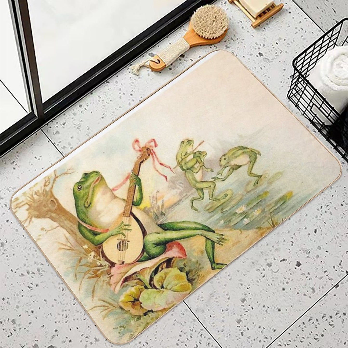 FROG STRUMMING Vintage Abstract Entertainment Print Bath Mat