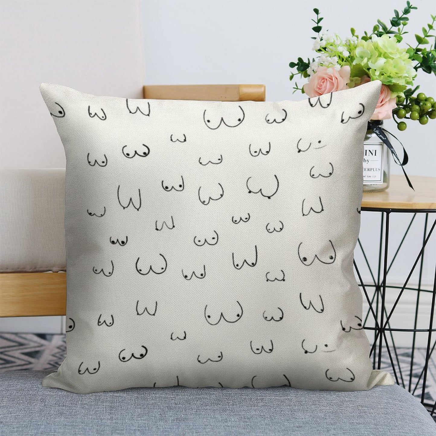 Boobie Boob Print! Linen Throw Pillow Cover
