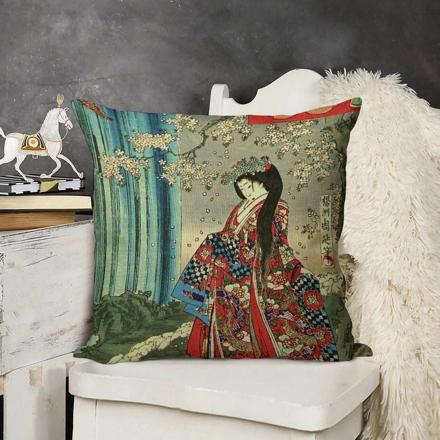 Japanese Classic Geisha Lady - Japan Art Linen Throw Pillow Cover