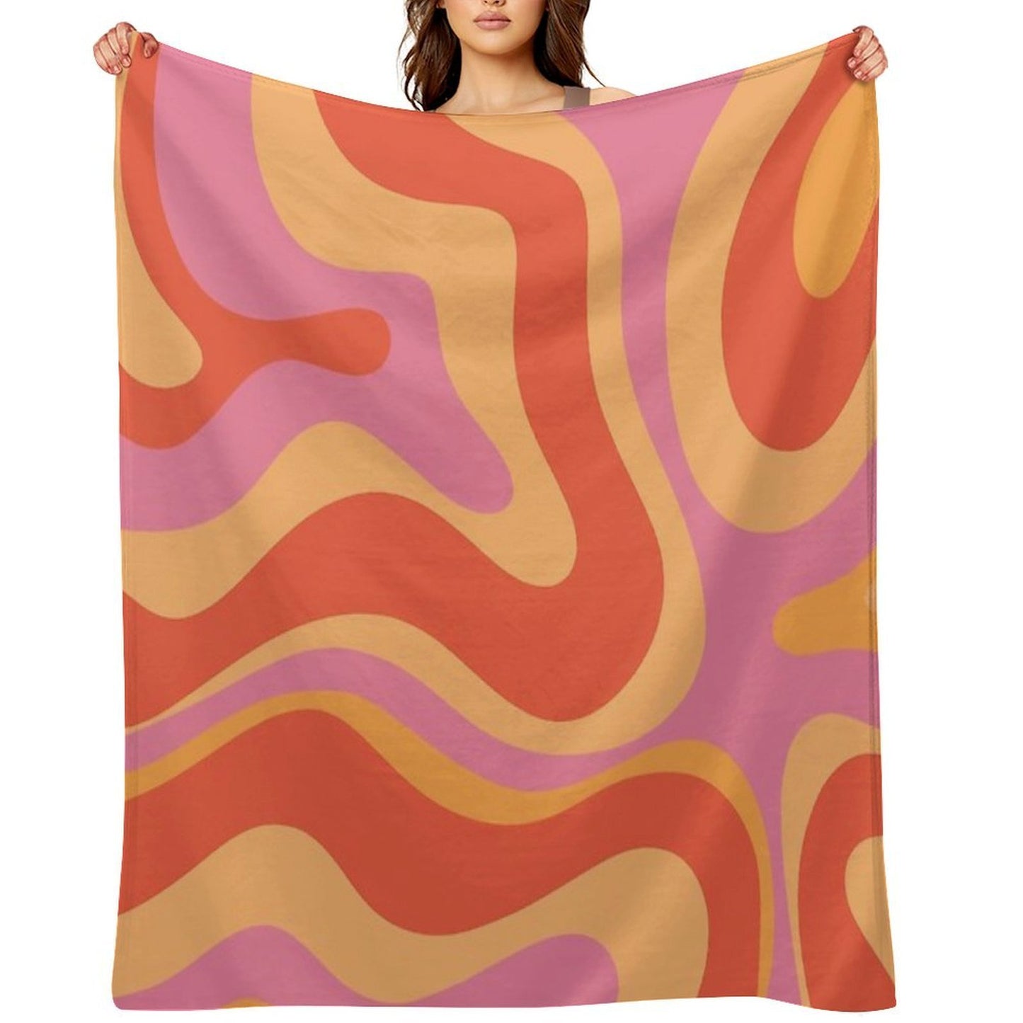 Modern Retro Liquid Swirl Abstract Pattern Square in Vintage Pink And Orange Throw Blanket
