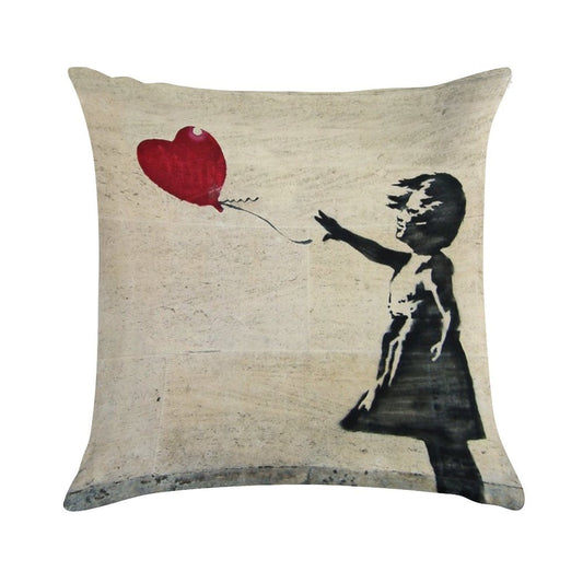 Banksy's Girl with A Red Balloon III Soft Washable Throw Pillow