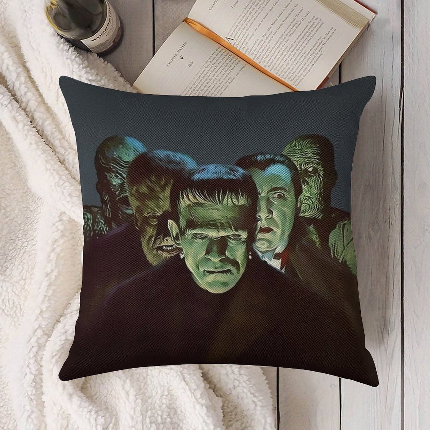 Gang of Monsters Linen Throw Pillow Cover