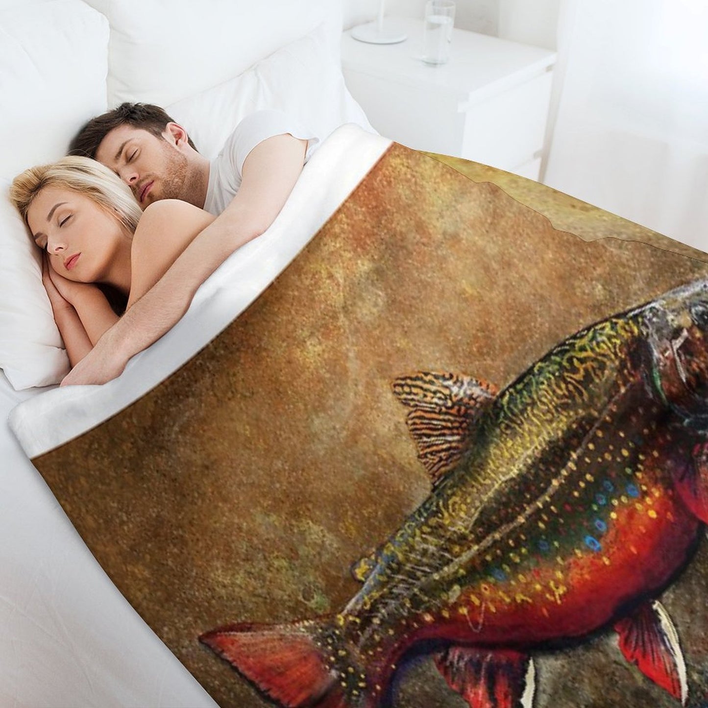 Spawning Male Brook Trout Illustration Throw Blanket