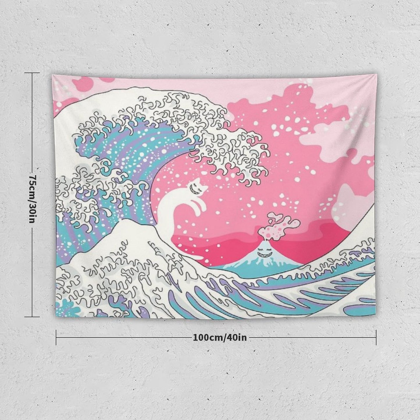 Psychodelic Bubblegum Kunagawa Surfer Cat Tapestry