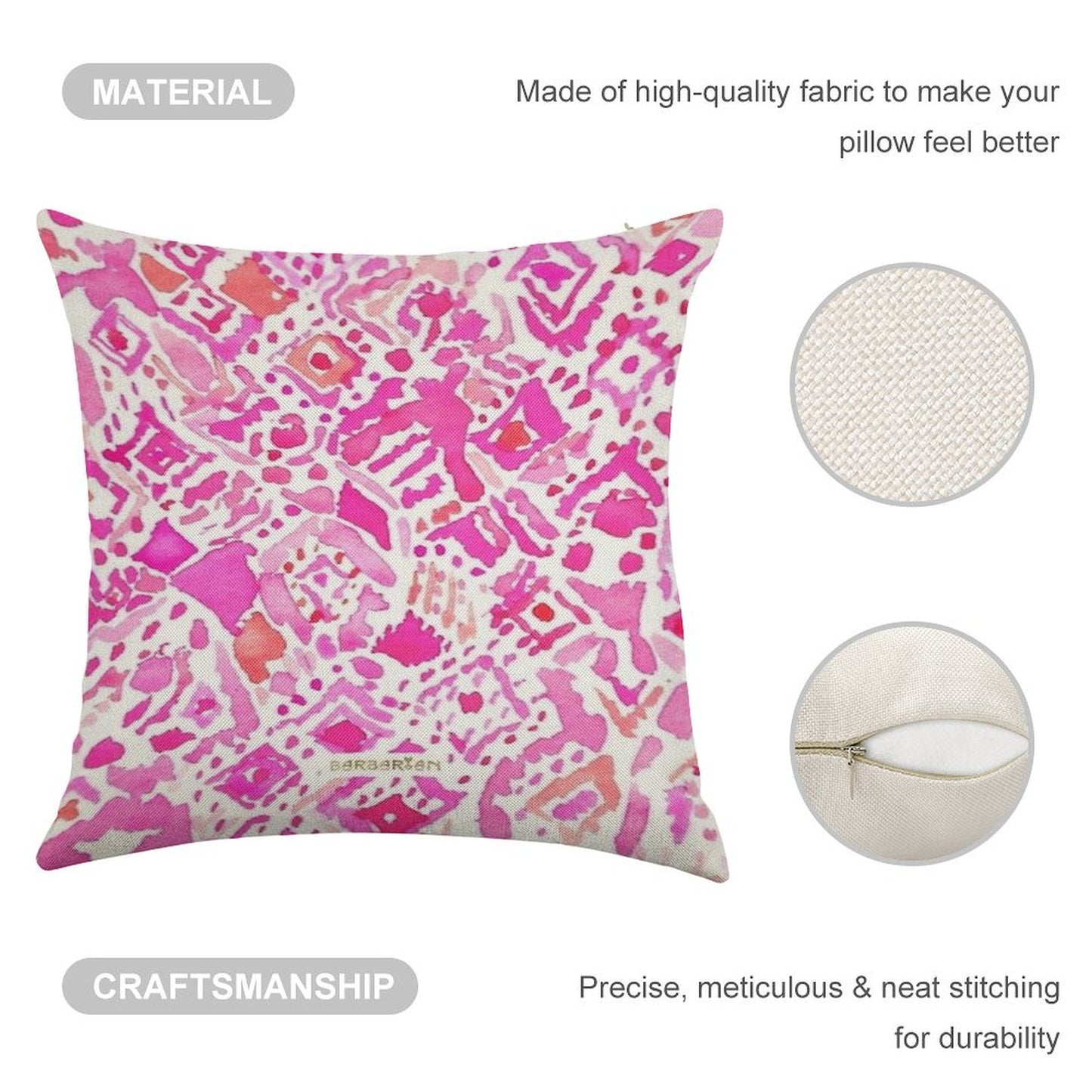 Cute Geometric Pink Linen Throw Pillow Cover